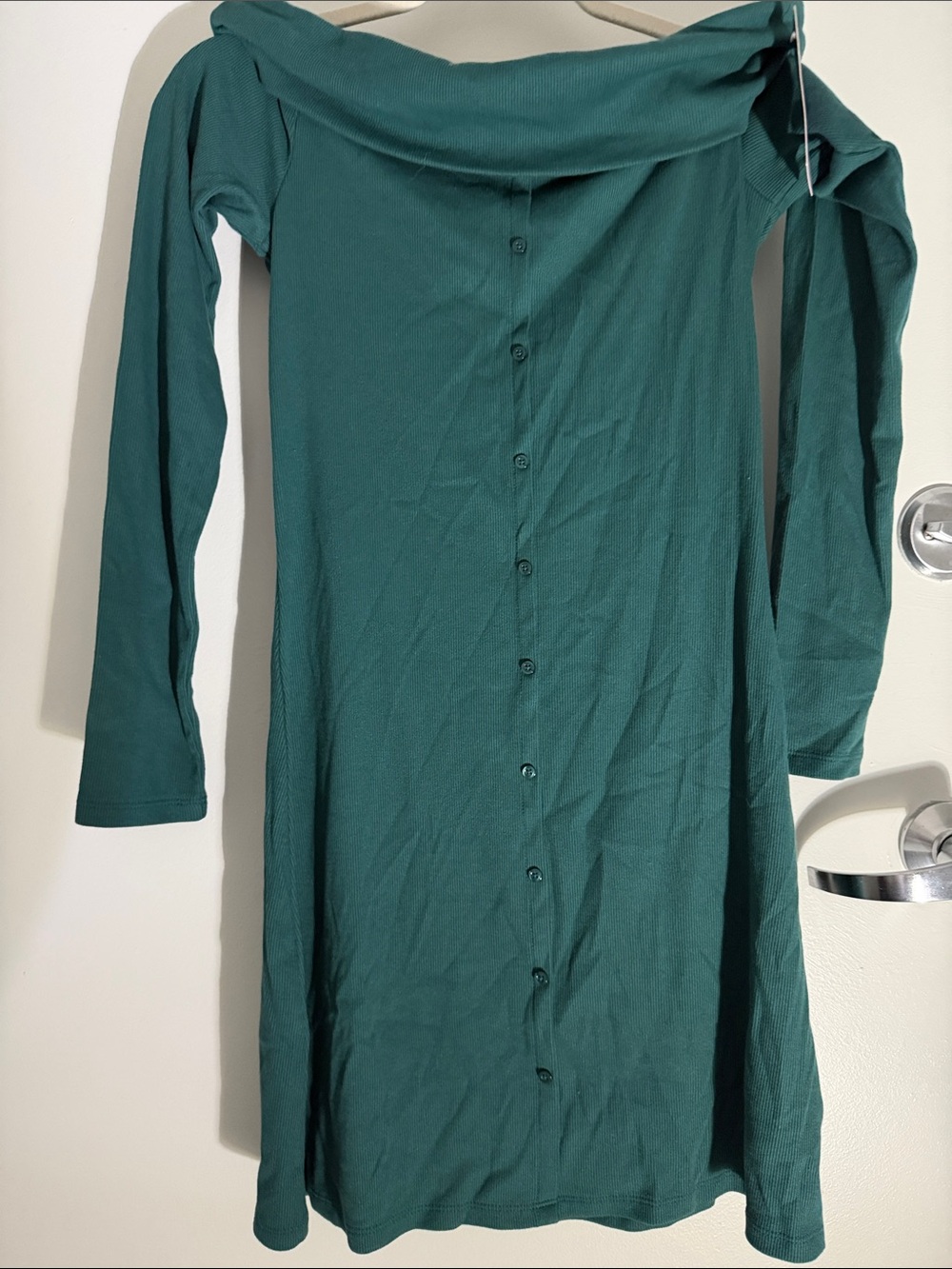 wild fable Green Off-Shoulder Long Sleeve Button-Front Dress
